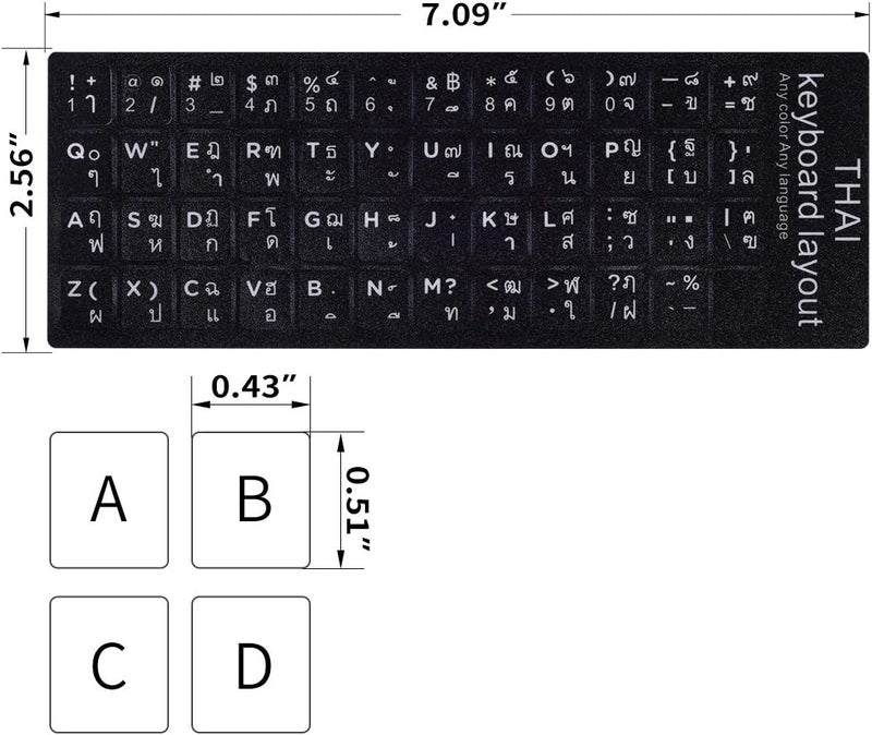 CaseBuy 2PCS Thai Keyboard Stickers, Thai-English Keyboard Letters Replacement Sticker White Font on Black Background for Computer Laptop Notebook Desktop, Matte Vinyl Keyboard Alphabet Sticker - Image 2